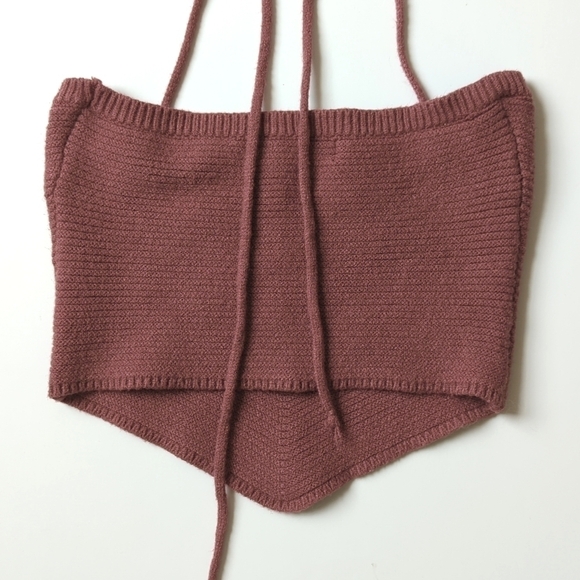 Lulus Trend to Keep Ribbed Knit Halter Cropped Sweater Tank Top Mauve Pink Small - Picture 9 of 10
